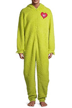 Load image into Gallery viewer, The Grinch Men&#39;s Fuzzy Plush Warm Holiday Hooded Union Suit Pajamas
