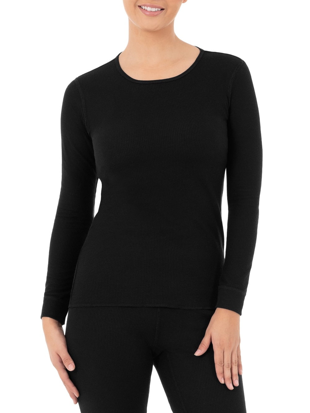 Fruit of the Loom Women's Eversoft Waffle Thermal Top, Black, X-Small