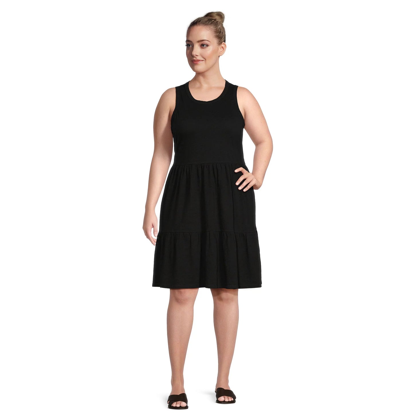 Terra & Sky Women's Relaxed Tiered Tank Cotton Dress , Black, 0X