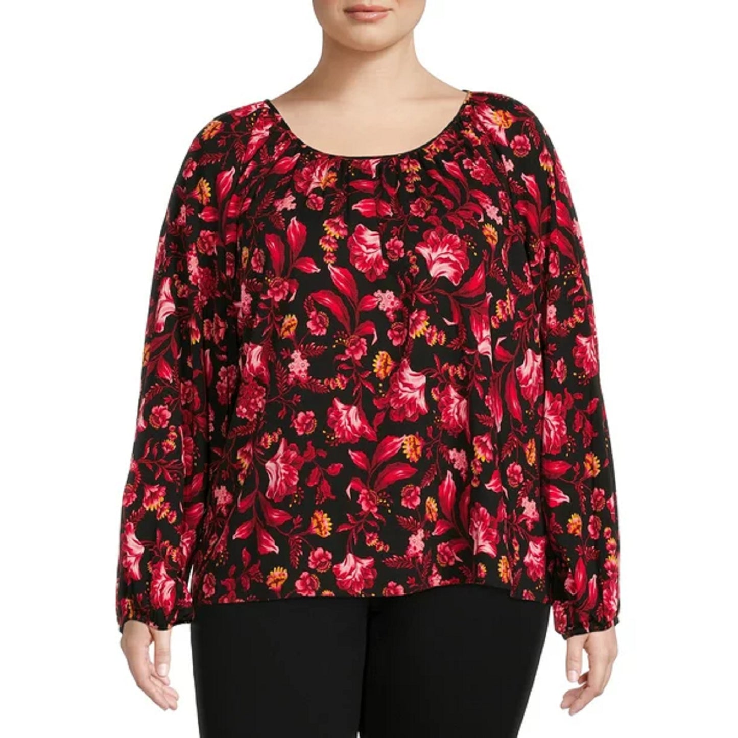 Terra & Sky Women’s Peasant Top - Olivia Floral, 0X-5X