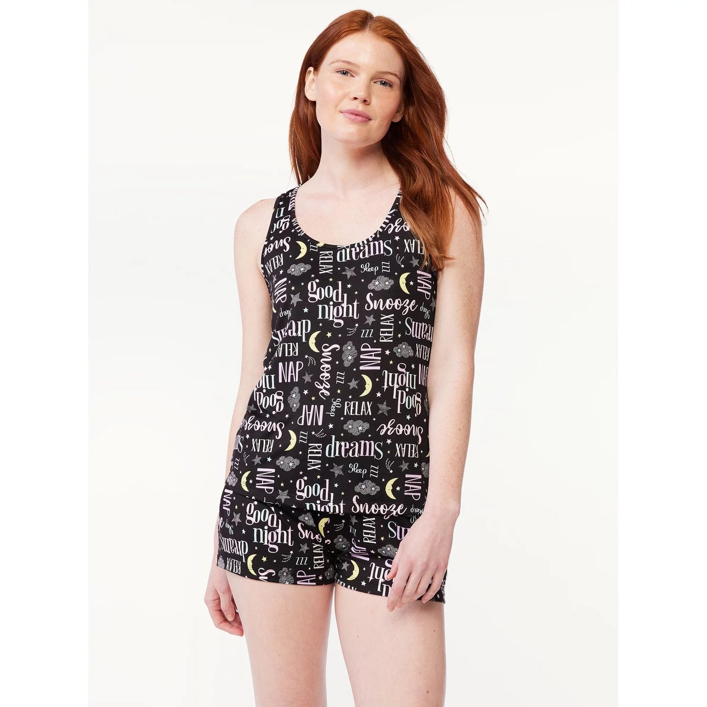 Joyspun Women's Tank & Shorts Pajama Set, 2-Piece, Black, Sizes S to 3X