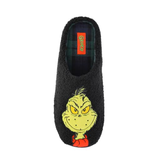Dr Seuss Men's Grinch Icon Slippers - Sizes 7/8-13/14 (Black, Men, US Footwear Size System, Adult, Men, Numeric Range, Medium, 11, 12)
