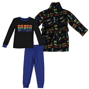 Boys 3 Pc Graphic Tee, Pants & Robe Pajama Set - Dinosaur Game Over