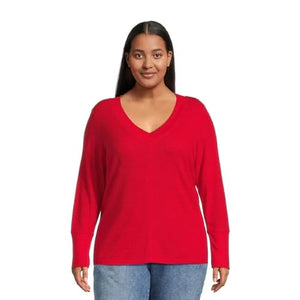 Terra & Sky Women's Plus Size Waffle V-Neck Tee with Long Sleeves, Sizes 0X-4X New