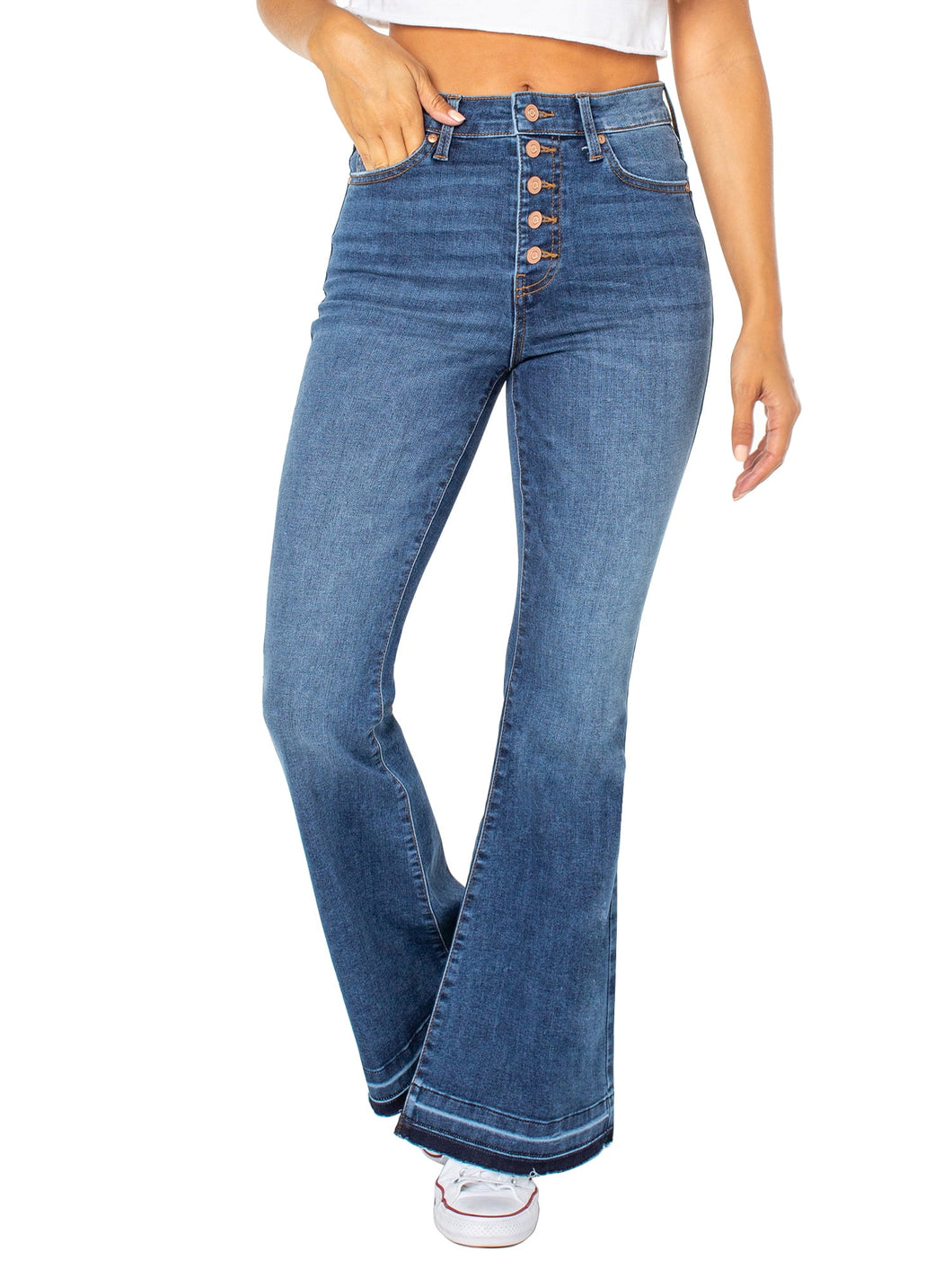 Celebrity Pink Women's Exposed Button Flare Jeans