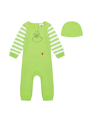 The Grinch Dr. Seuss Christmas Baby Coverall and Hat, Sizes 0/3M-24M (Green, 3-6M)