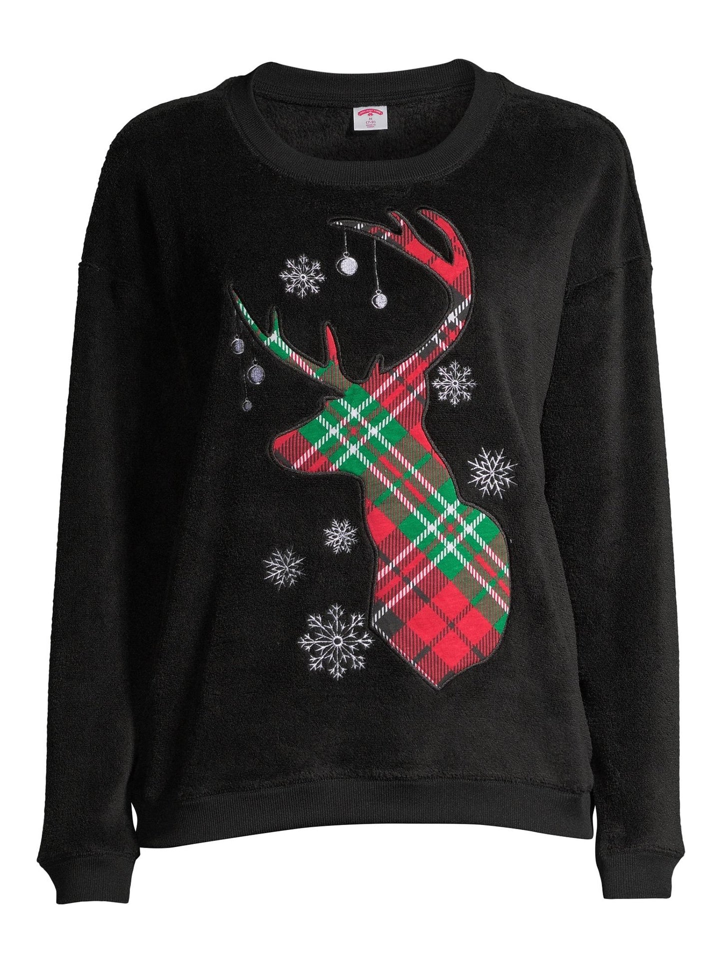 Holiday Times Women's Camo Reindeer Plush Crewneck Sweatshirt- S-XL