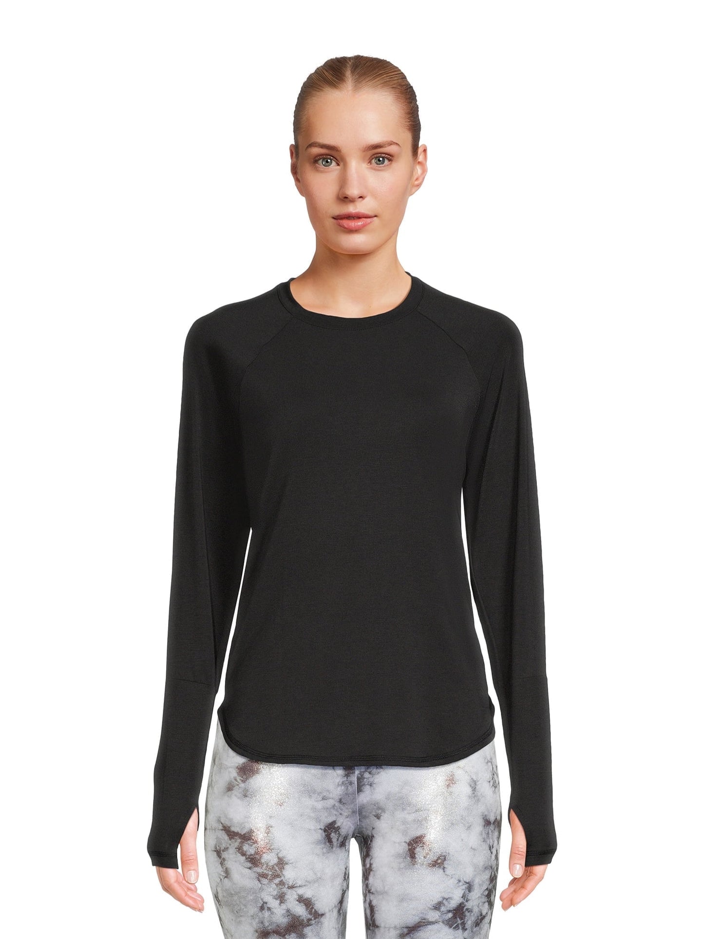 Avia Activewear Women's Performance Tee with Long Sleeves, Black, Large