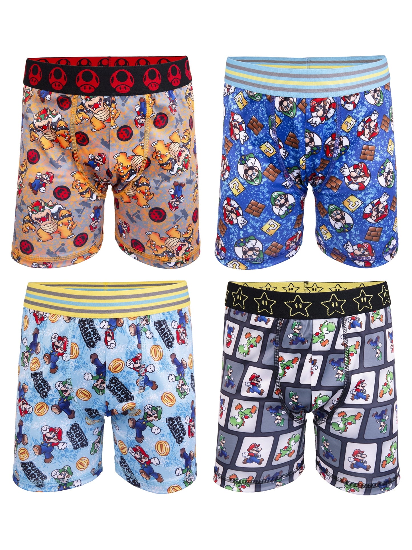 Mario Brothers Athletic Boxer Briefs Underwear, 4-Pack, Small