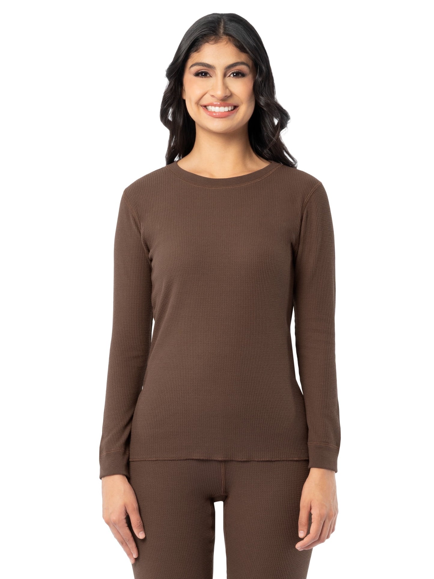 Fruit of the Loom Women's Recycled Waffle Thermal Top, Brown, XS