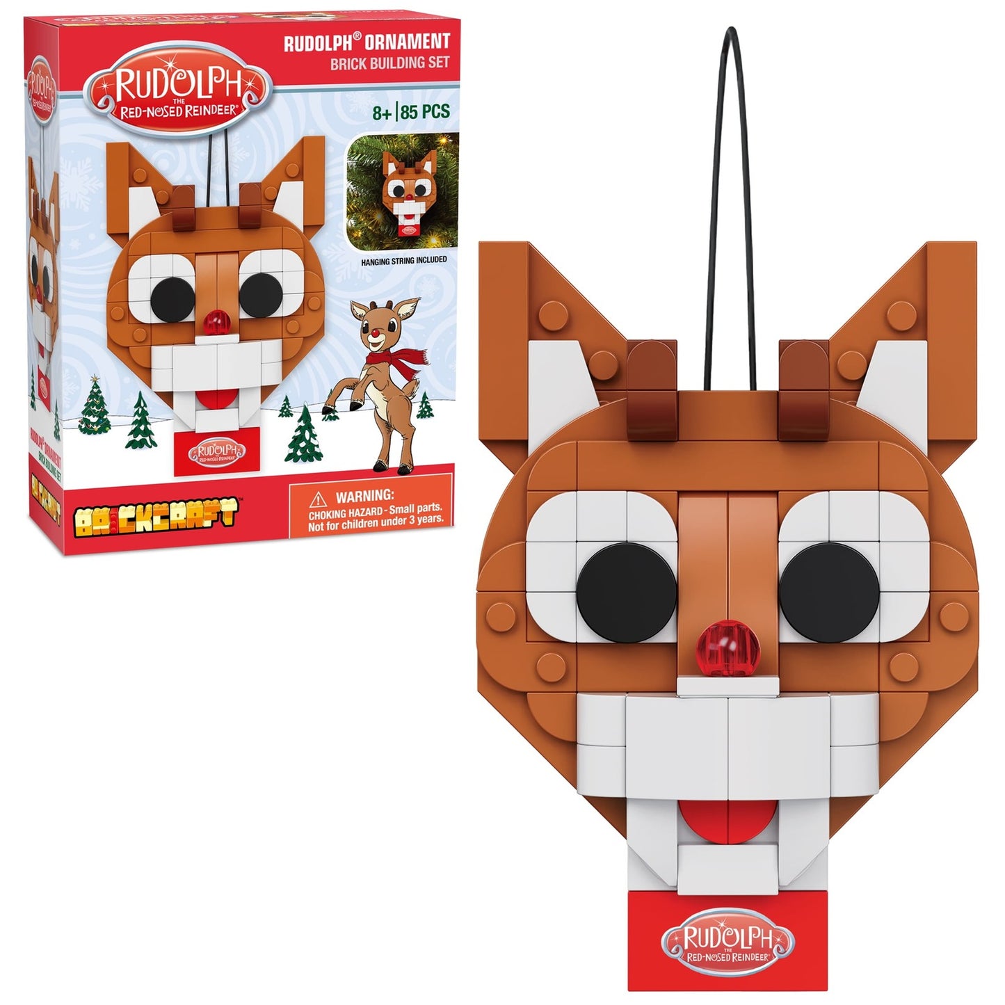 Brickcraft Rudolph Ornament Brick Building Kit Hanging Christmas Décor - 85pc