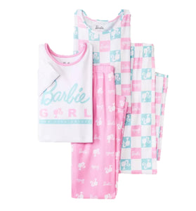 Girls' Barbie Snug Fit 4pc Pajama Set - Barbie Girl - Sizes 4-10
