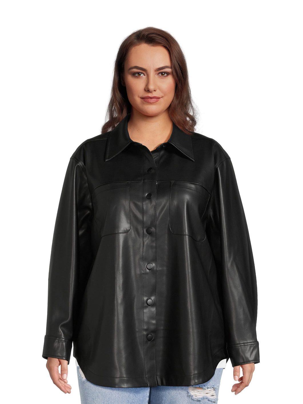 Terra & Sky Women's Plus Size Faux Leather Shirt Jacket Novelty Shacket New