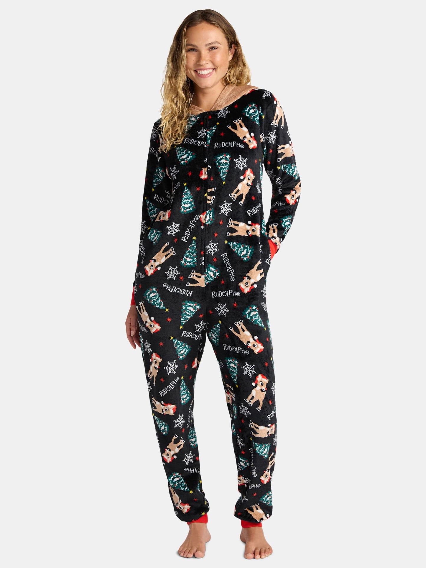 Rudolph Women's Super Minky Union Suit Pajamas with Hood, XS