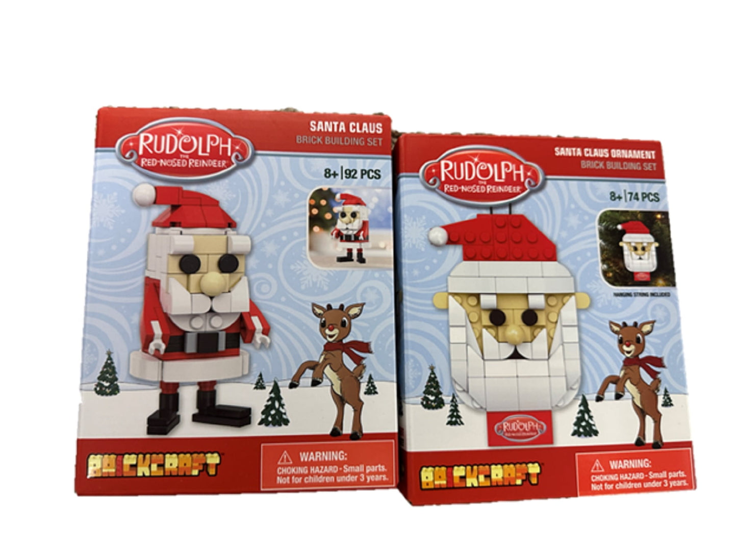 Lot of 2 Brickcraft Ornament Brick Building Kit - Santa Hanging Ornament and Santa Standing