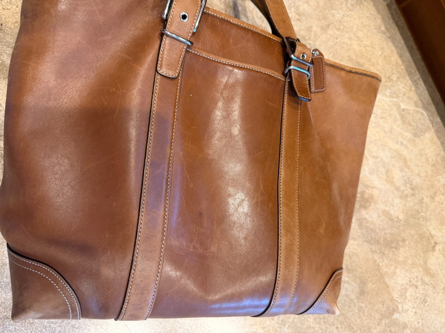 Vintage COACH Hampton Brown Leather Gallery Tote Bag Handbag Carryall USED