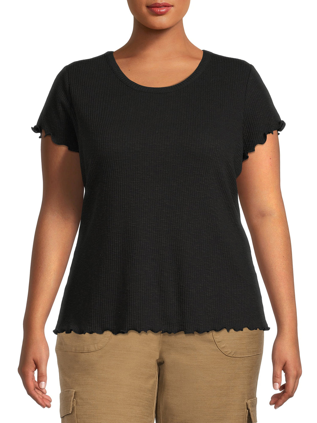 Terra & Sky Women's Plus Size Lettuce Edge Short Sleeve T-Shirt New