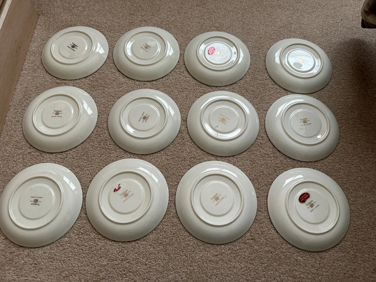 11 Gorham Midnight Contessa cups & 12 Saucers - Gold, Platinum, Black