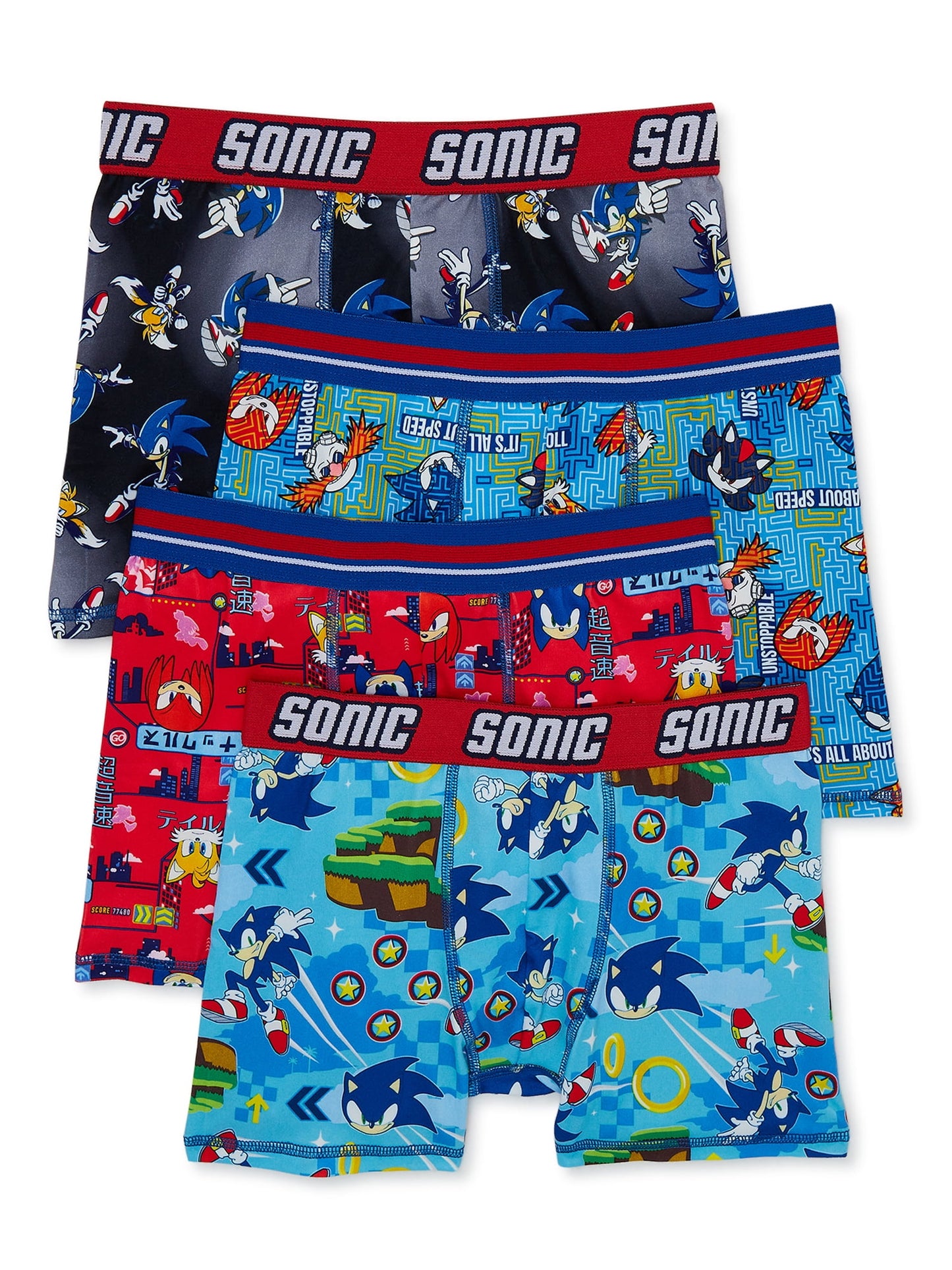 Sonic the Hedgehog Boys Graphic Print Boxer Briefs, 4 Pack, XS