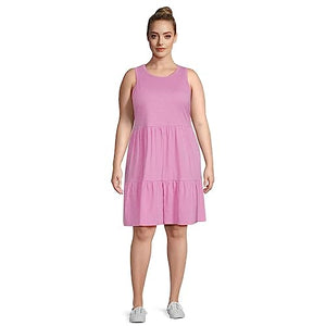 Terra & Sky Women's Relaxed Tiered Tank Cotton Dress with Two Side-Seam Pockets New