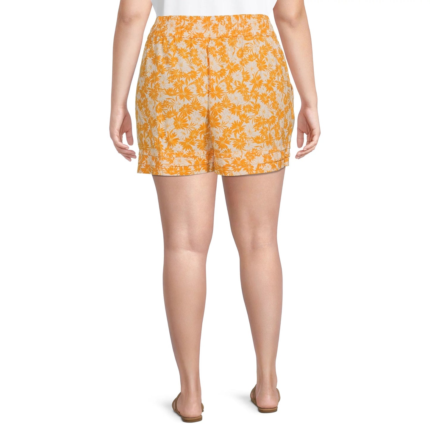 Terra & Sky Women's Pleated Pull-On Shorts - Yellow/White, 4X