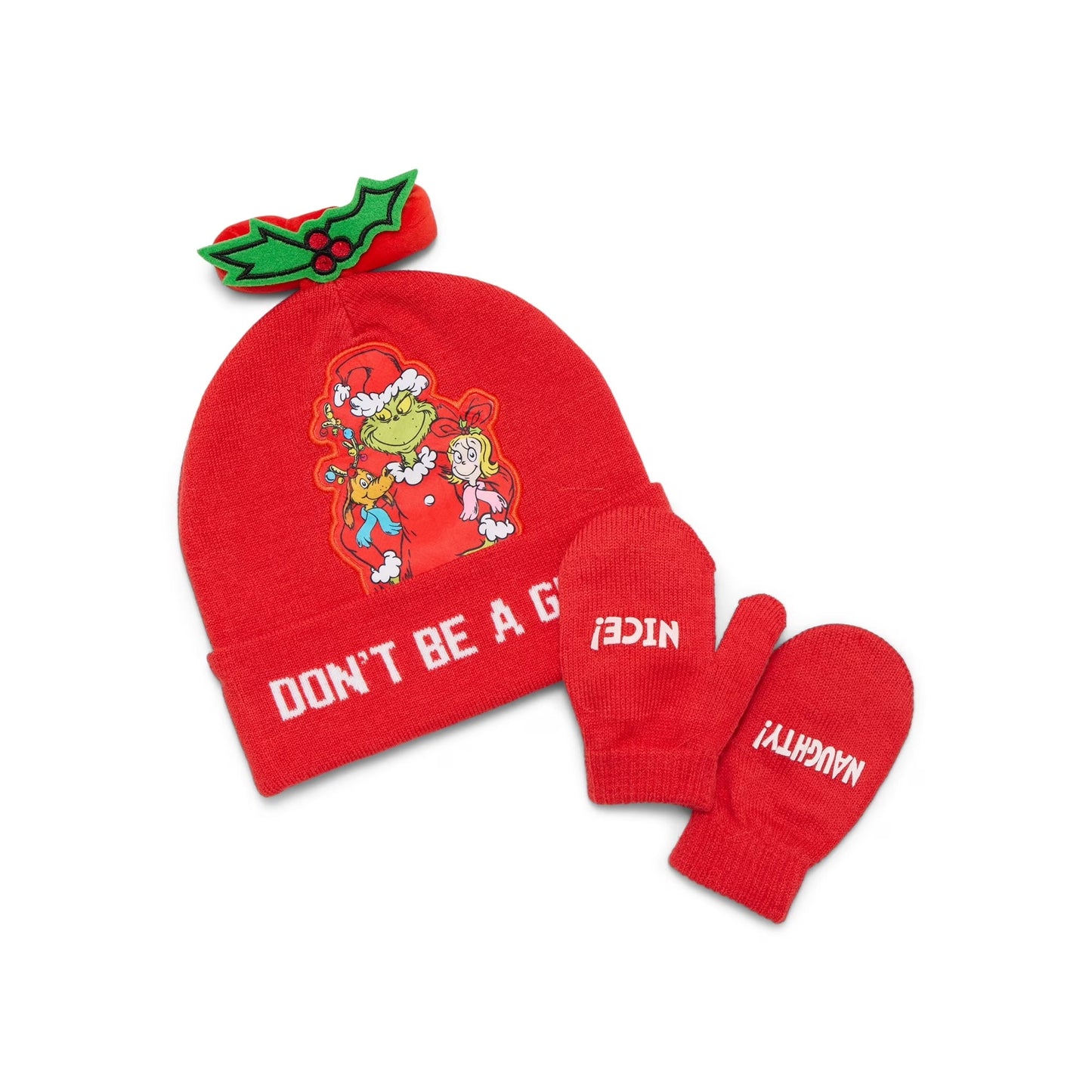 Beanie Hat and Gloves Set, 2-Piece, One Size - Don't Be A Grinch