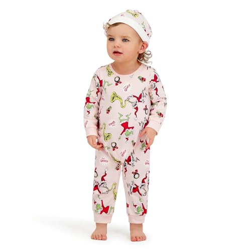 The Grinch Baby Unisex Long Sleeve Coverall and Hat, Pink, 6-9M