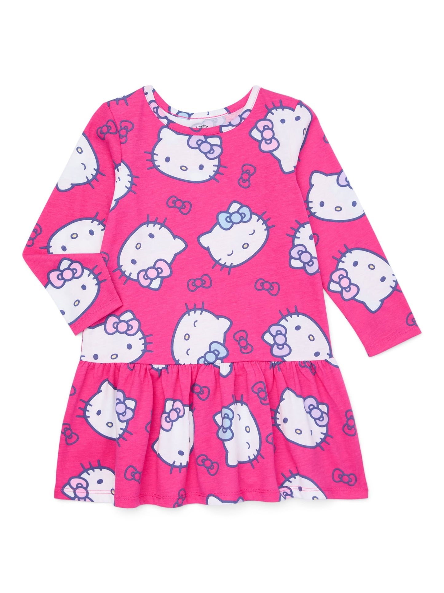 Hello Kitty Toddler Girls Print Drop Waist Dress with Long Sleeves, Sizes 12M-5T
