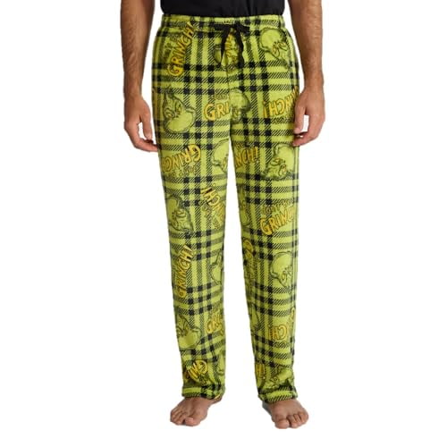 Men's Grinch Superminky Pajama Fleece Sleep Pants (Face, Large)