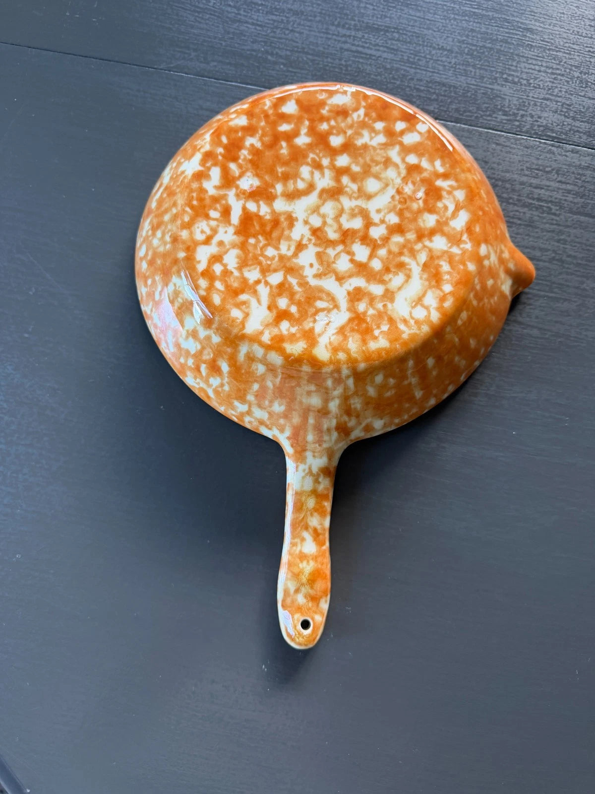 Vintage Stangl Pottery Town and Country Orange Spongeware Open Skillet