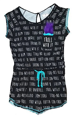 Women's Poppy Trolls Black Romper - Small