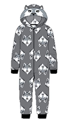 Komar Boys Grey Howling Wolf Wolves Union Suit Blanket Sleeper Pajamas (X-Small)