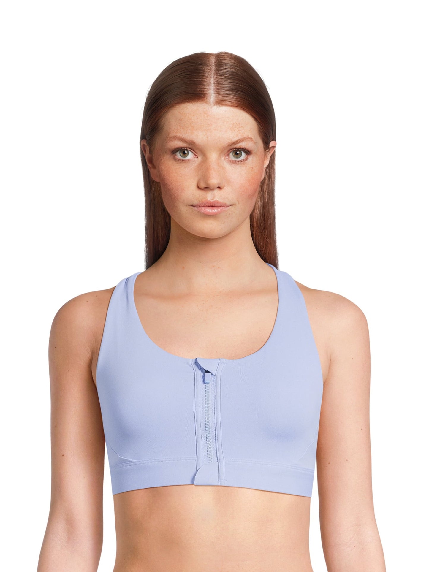 Avia Activewear Women's Zip Front Bra with Removable Cups - Blue Birch, Large