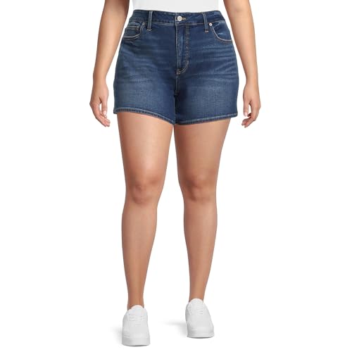 Terra & Sky Women's High Rise A-Line Stretch Denim Short (Med Wash - 26W)