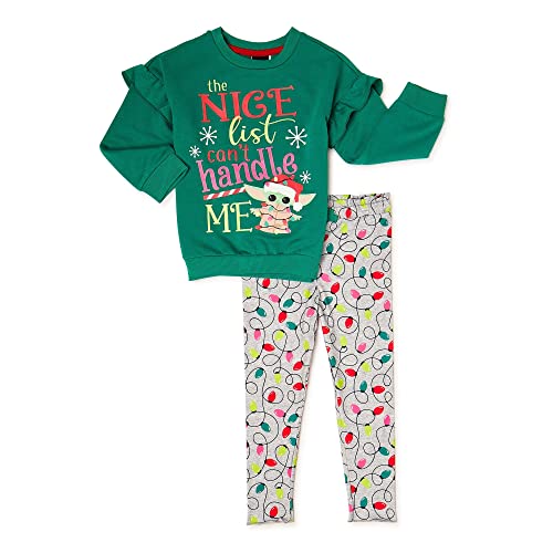 Star Wars Girls Baby Yoda "Nice List" Sweatshirt & Leggings Outfit, 2T