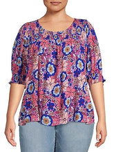 Load image into Gallery viewer, Terra &amp; Sky Women&#39;s Plus Size Smocked Blouse - RETRO FLORAL-LILAC BUD New
