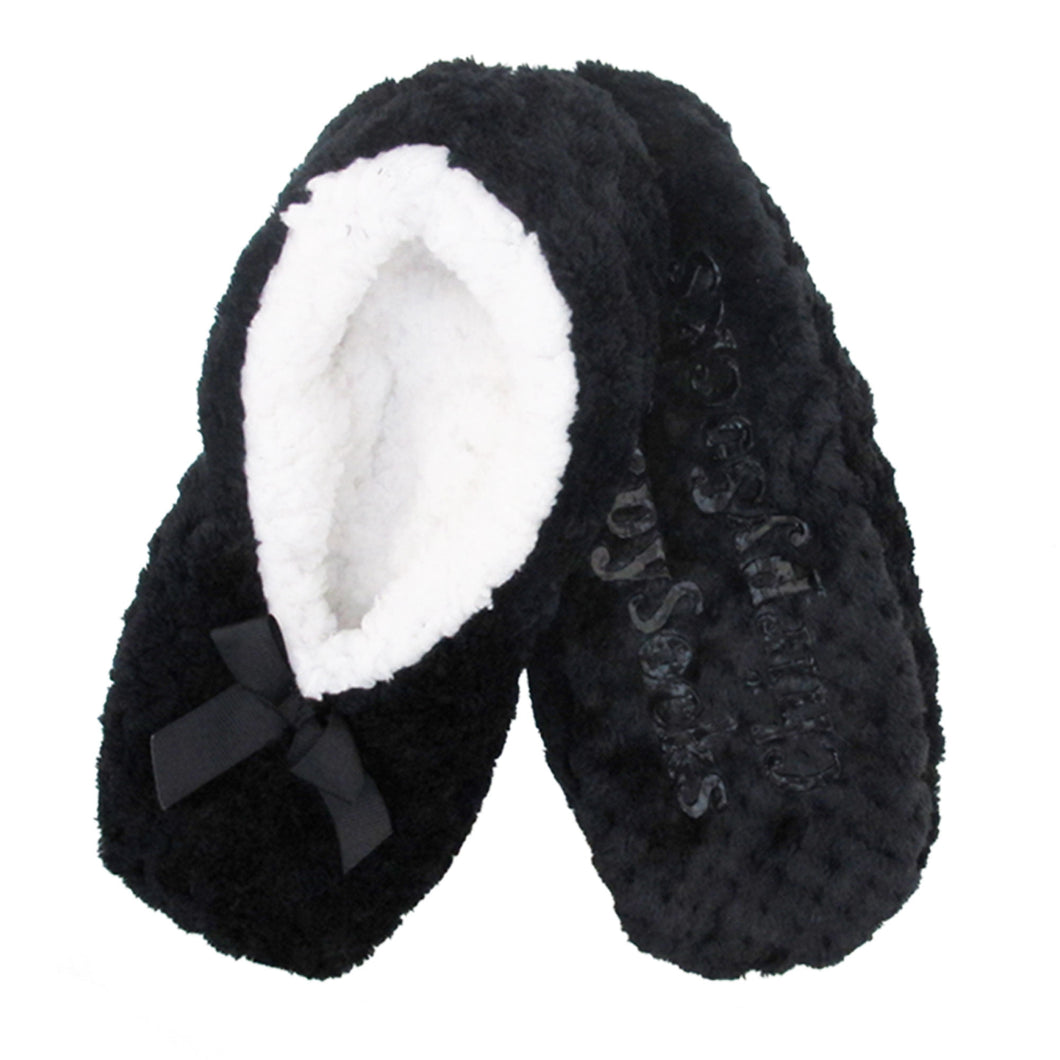 Adult Super Soft Warm Cozy Fuzzy Soft Touch Slippers Non-Slip Lined Socks, Black, Medium 1 Pair