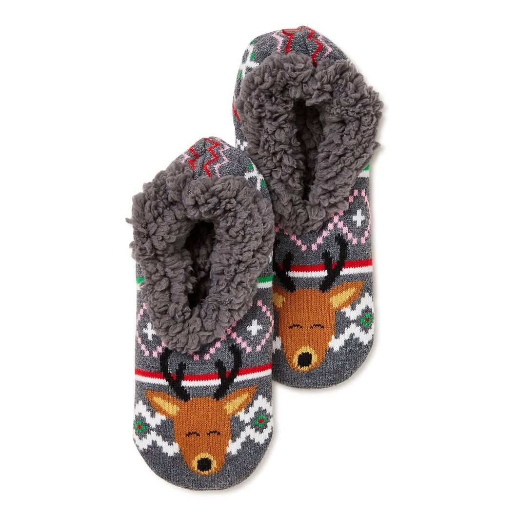 Fuzzy Babba Women's Slipper Socks, 1-Pack, One Size (Reindeer Teddy)