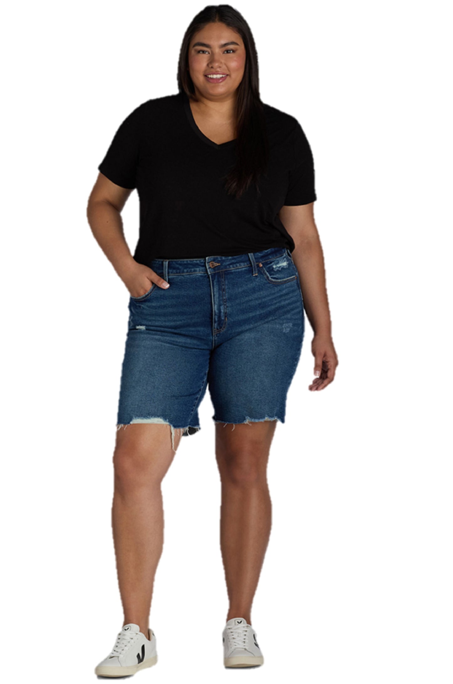 Terra & Sky Women's Plus Distressed Bermuda Shorts, Sizes 16W-26W