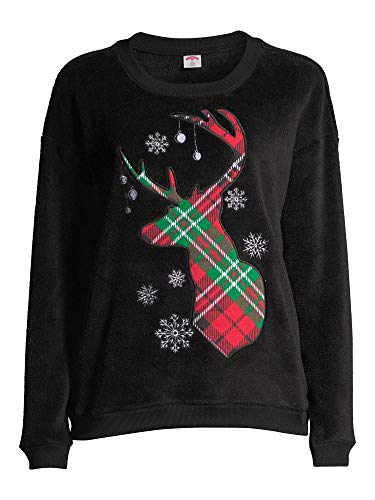 Holiday Times Women's Camo Reindeer Plush Crewneck Sweatshirt- S-XL