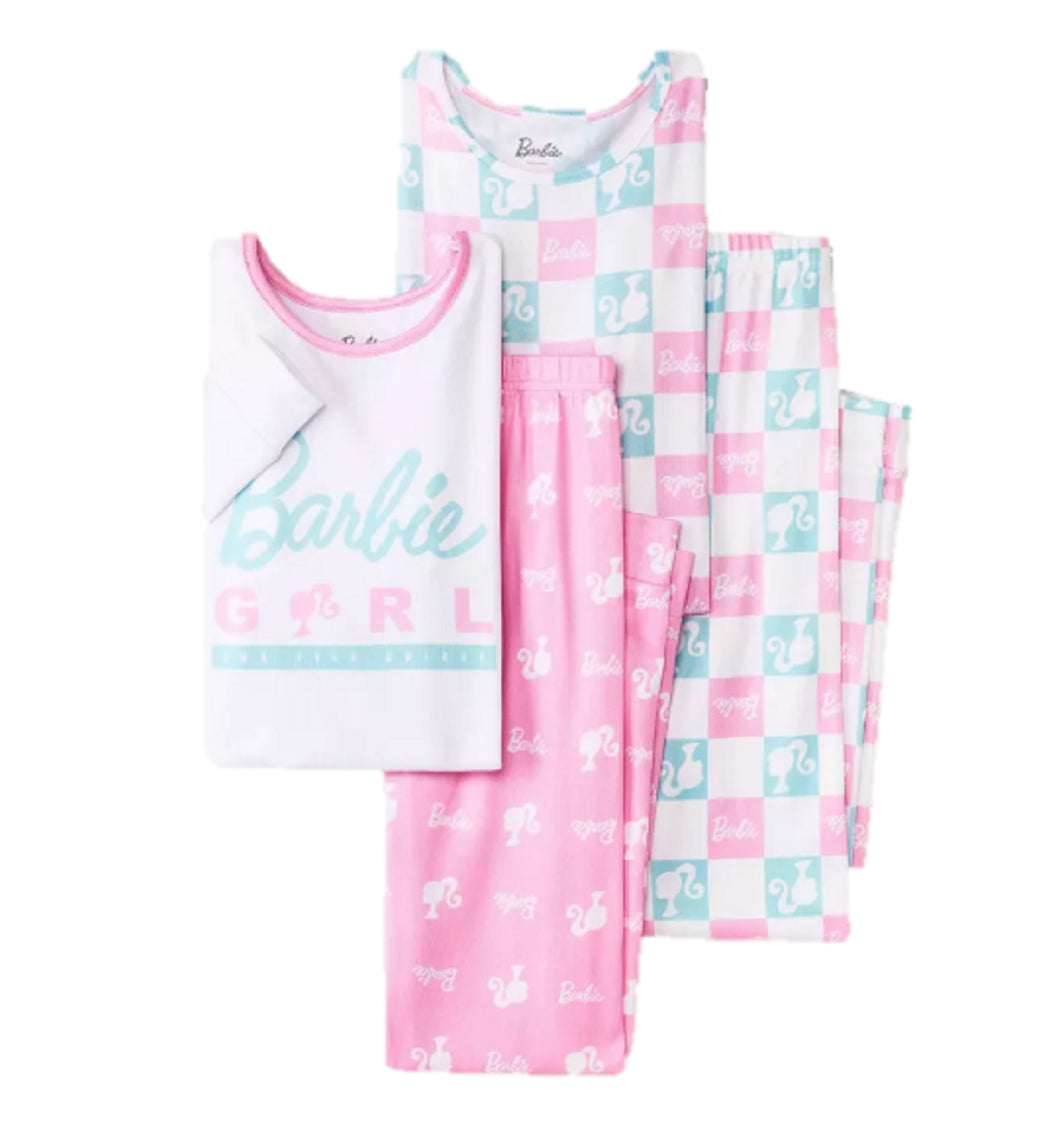 Girls' Barbie Snug Fit 4pc Pajama Set - Barbie Girl - Sizes 4-10