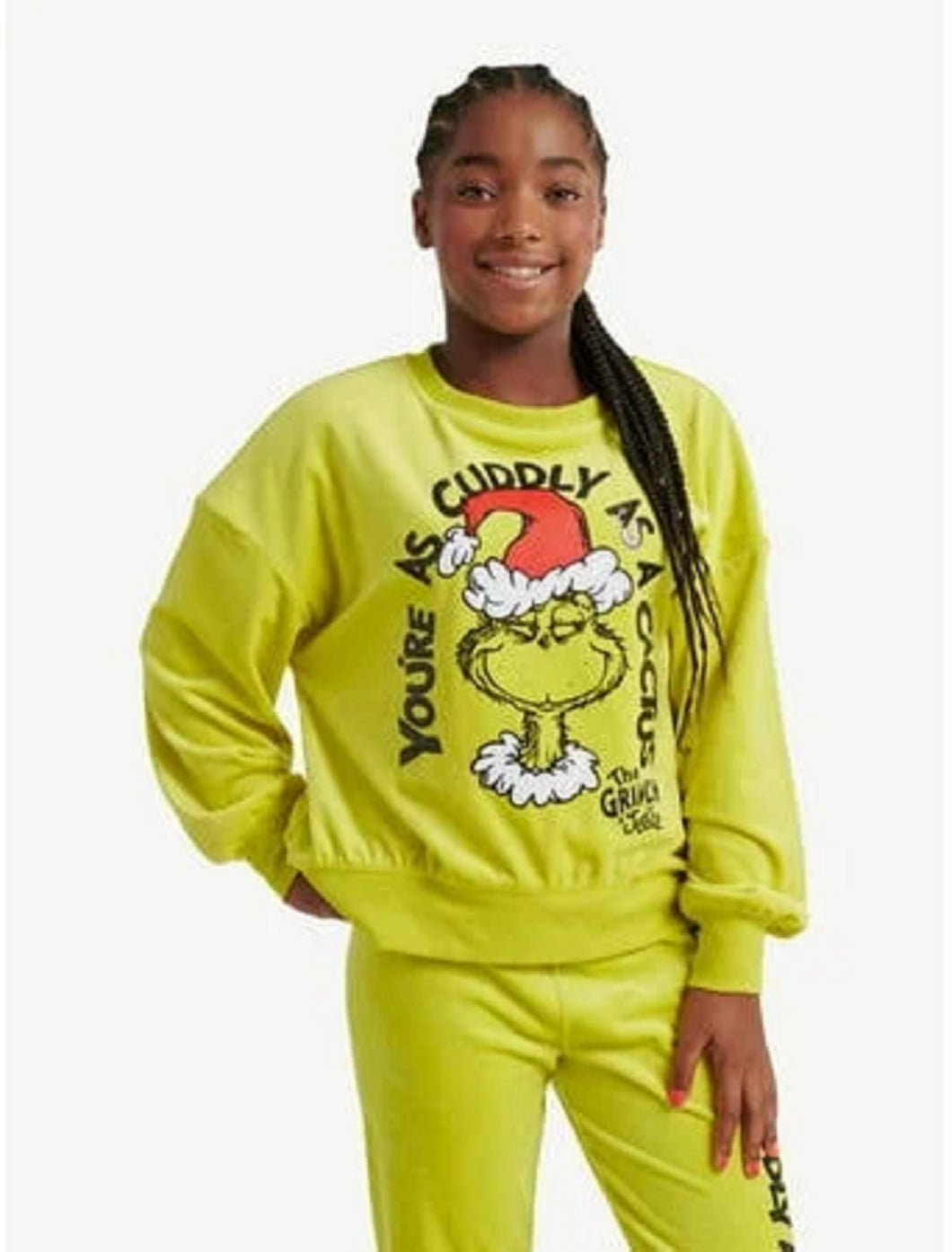 Girls Grinch Printed Velour Sweatshirt, Sizes XS-XL & Plus