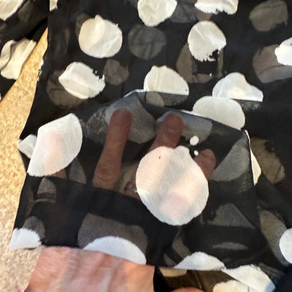 INC Concepts Women's Sheer Overlay - Black & White Spots with Rhinestone Buttons
