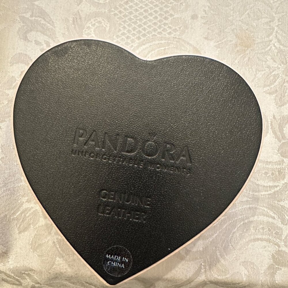 PANDORA Vintage Heart Shaped Pink Leather Jewelry Box - 2 Tiers - NEW