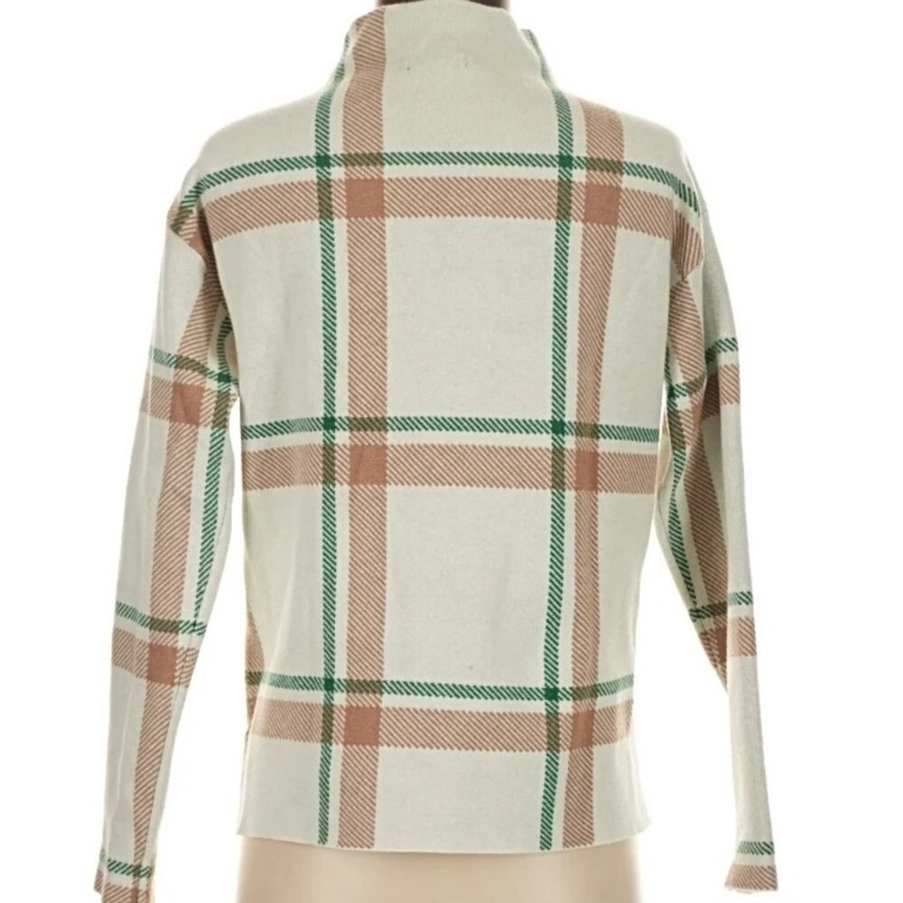 TAHARI Sweater high neck green white plaid - Small - EUC
