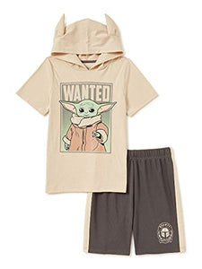 Yoda Boys' Hoodie T-Shirt & Knit Pull On Shorts, 2 Piece Outfit Set, (4) Green
