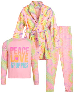 Freestyle Revolution Girls' Pajama Set - 3-Piece Long Sleeve T-Shirt, Robe, and Joggers