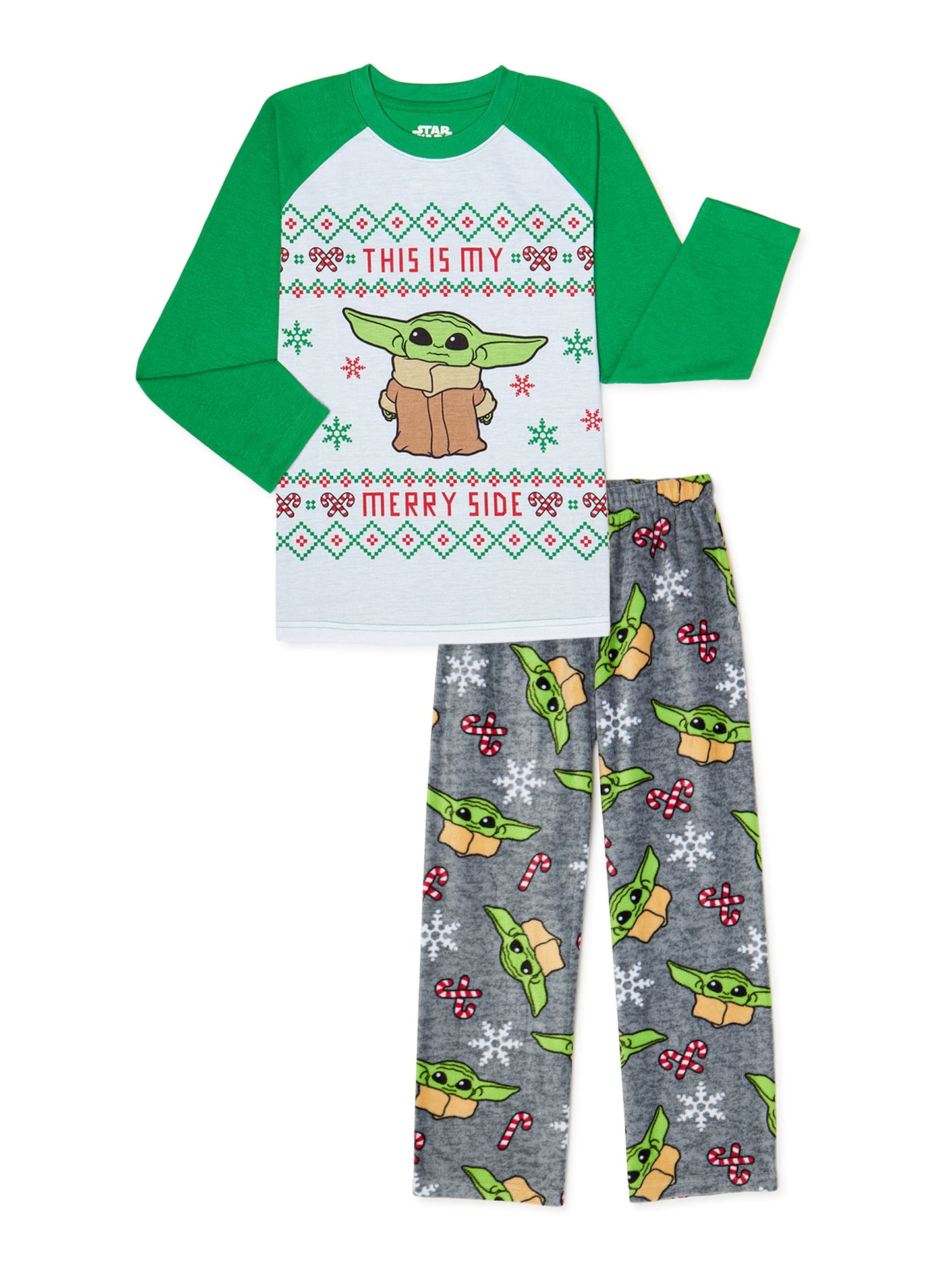 Star Wars Yoda Boys Top & Pants, 2-Piece Pajama Set, XS