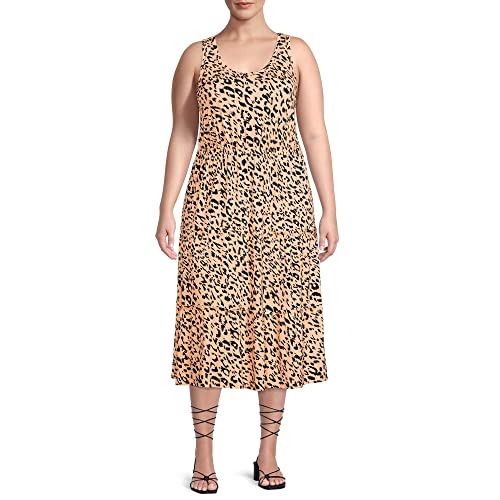 Terra & Sky Women's Sleeveless Tiered Midi Dress, Black or Tan, OX