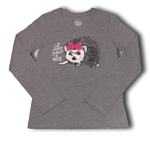 Faded Glory Glitter Embellished 3D Long Sleeve Animal Character Tee Shirts For Girls (X-Small (4/5), Grey I Just Want A Hug Porcupine Tee With Pink Bow)